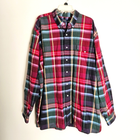 Polo by Ralph Lauren Big & Tall Men's Red & Green Multicolor Plaid Shirt 3XLT - Picture 1 of 5